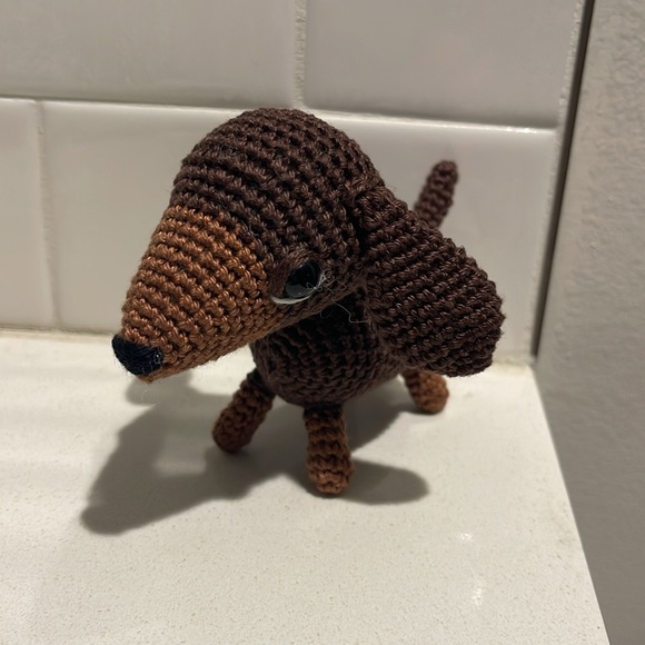 Handcrafted Dachshund Decor Amigurui Crochet Figure Dog Puppy Chocolate Brown - Picture 2 of 10